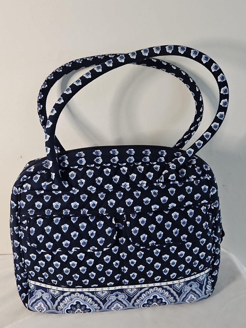Vera Bradley Calypso Blue Paisley Quilted Cotton Triple Zip Shoulder Bag Tote